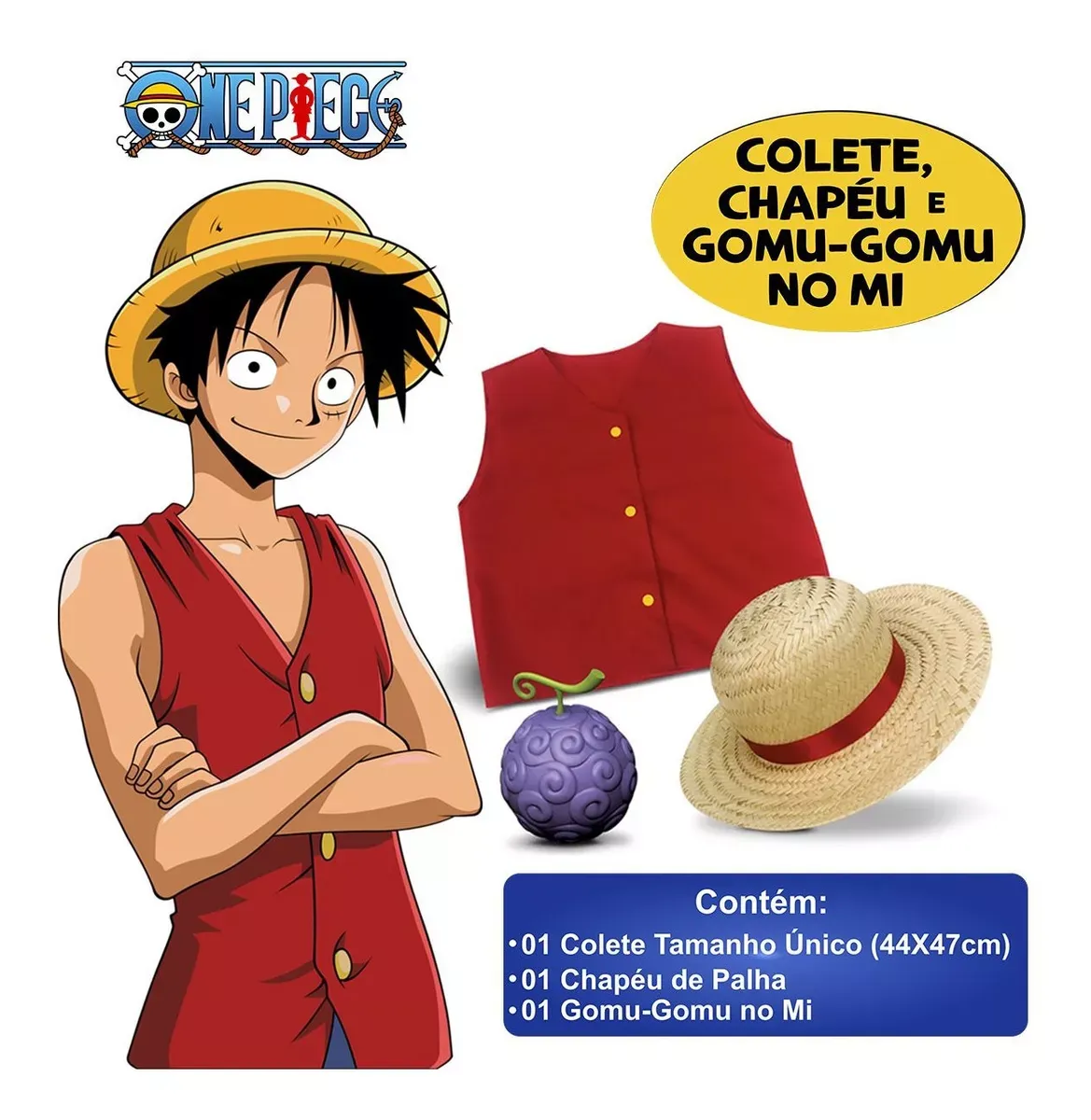 Fantasia Luffy One Piece Colete Chapeu E Gomu Gomu No Mi - Elka