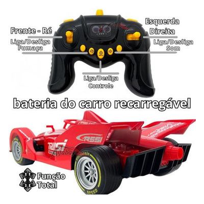 Carrinho De Controle Remoto Formula 1 Fumaça Grande