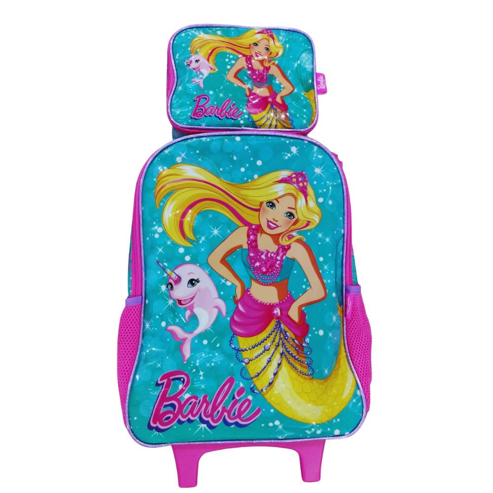 Kit Mochila de Rodinhas e Lancheira Luxcel Barbie Verde