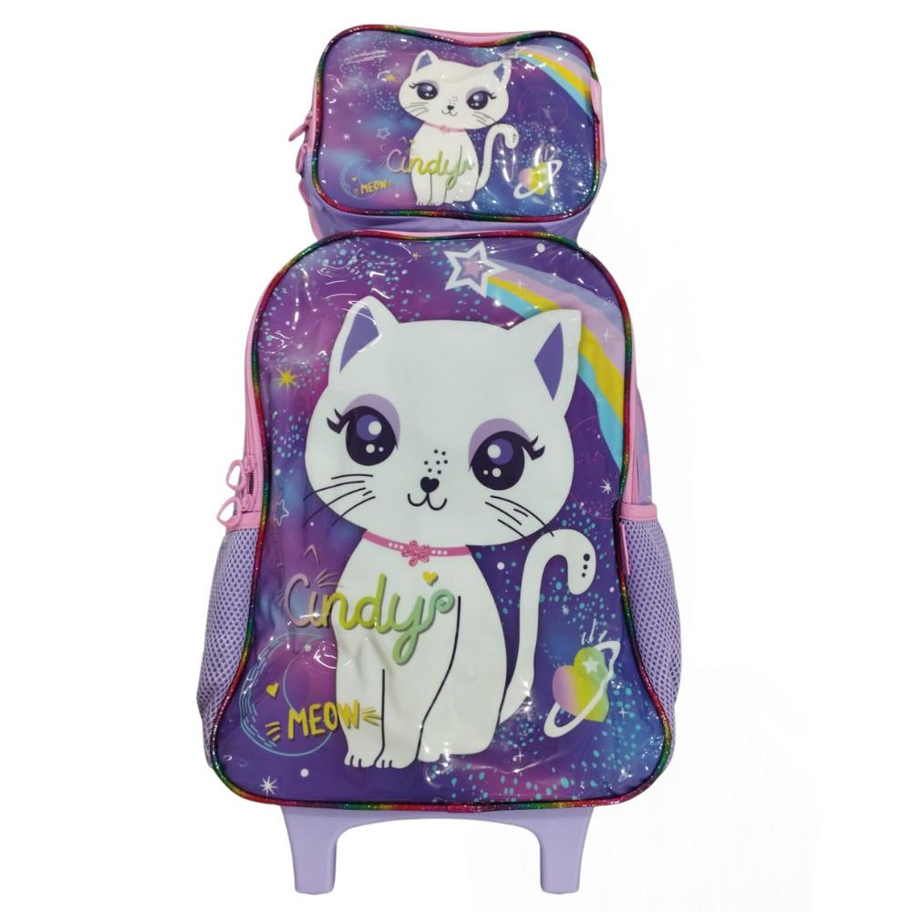 Kit Mochila de Rodinhas Lancheira Luxcel Cindy Roxo