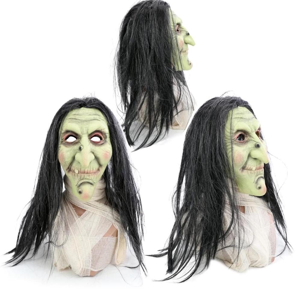 CGMGTSN-máscara de bruxa velha feia para mulheres, cosplay assustador,  látex com cabelo, capacete, traje de festa de Halloween, adulto - AliExpress