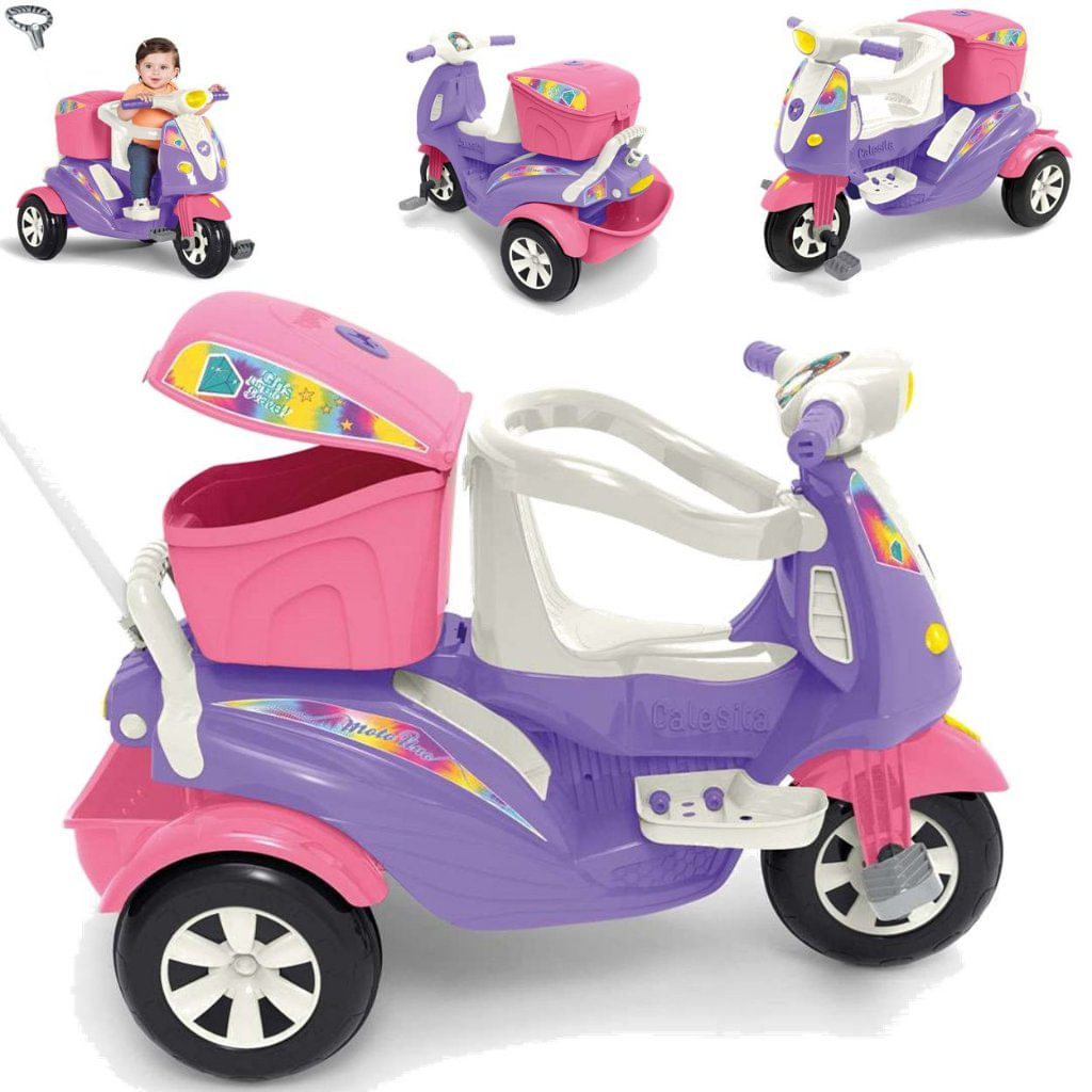 Triciclo de Passeio e Pedal para Bebe Calesita Moto Uno Rosa - Maçã Verde  Baby