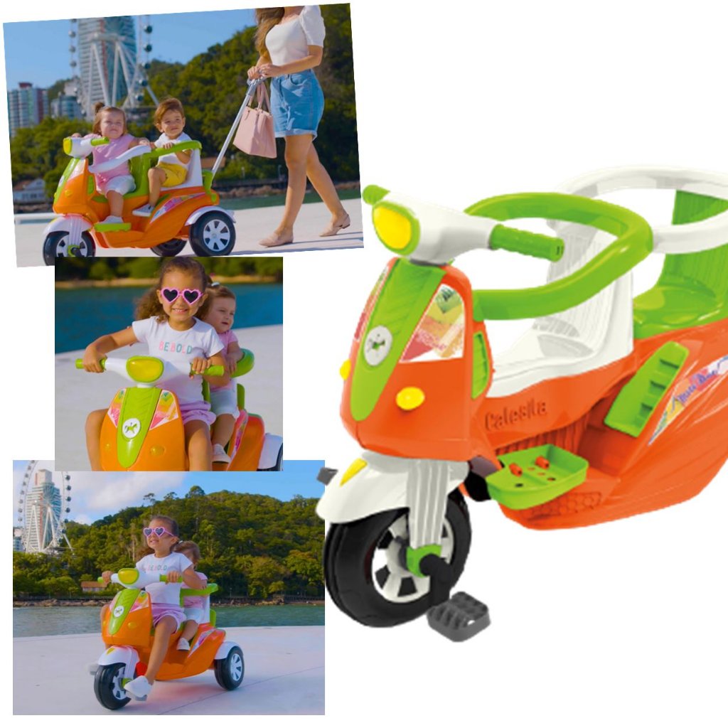 Triciclo Infantil Moto Dupla Duo 2em1 Calesita Até 50 Kg - Dupari