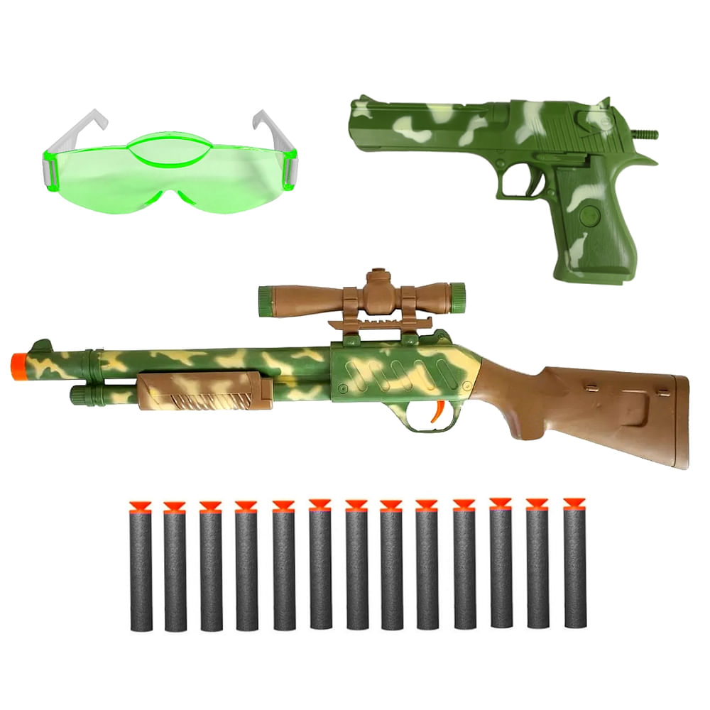 Kit 2 Arminha de Brinquedo do Tipo Nerf Militar com Acessórios - Ri Happy