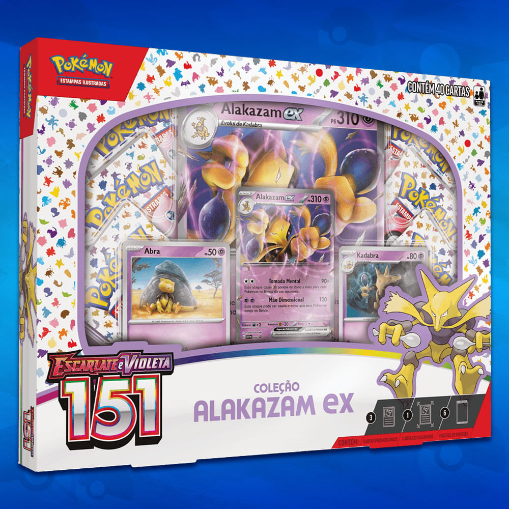 Box Pokémon Zapdos EX ou Alakazam EX Coleção Especial 151 Escarlate e  Violeta 3.5 Original e Lacrado Copag 6 boosters