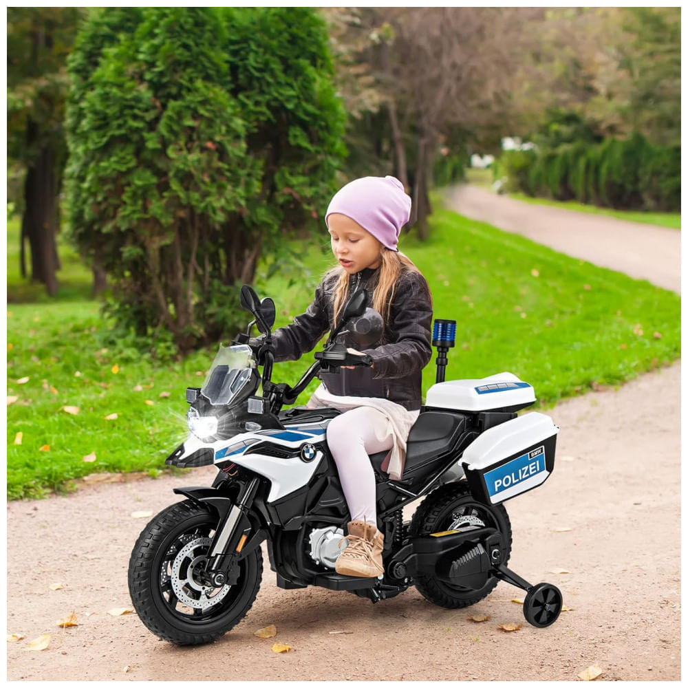 Moto Elétrica Infantil 1 Assento com Rodas de Treinamento, Luz LED, MP3 e  Bluetooth, 12V, OLAKIDS BMW Polícia, Branca e - Dular