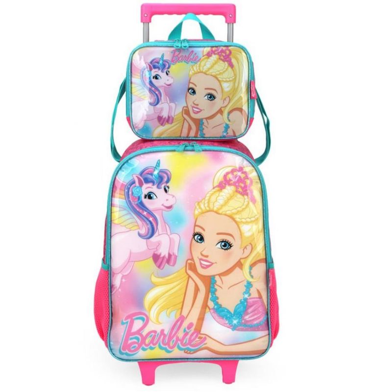 Kit Mochila de Rodinha Barbie Com Unicornio Lancheira Ri Happy