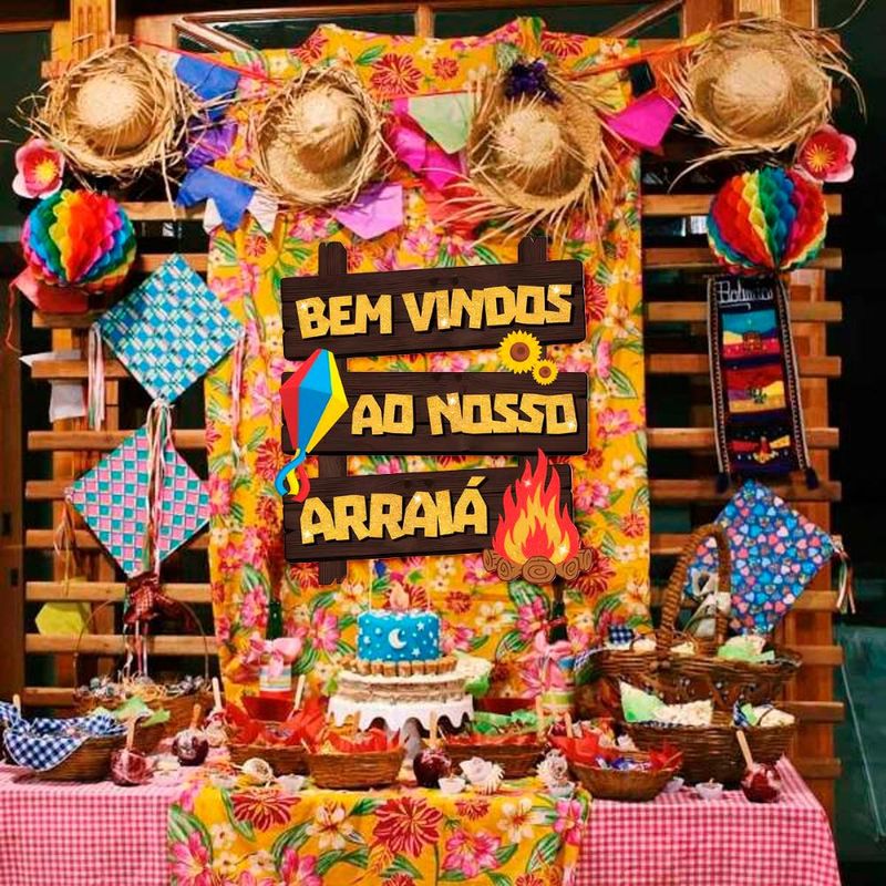 Enfeite Festa Junina EVA Painel "Bem Vindos ao Nosso Arraia" Decoração pra Pendurar -