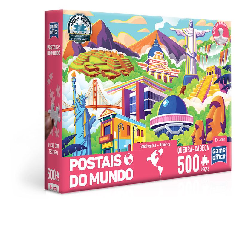Quebra-Cabeca---500-Pecas---Game-Office---Postais-Do-Mundo---Continentes---Toyster-0
