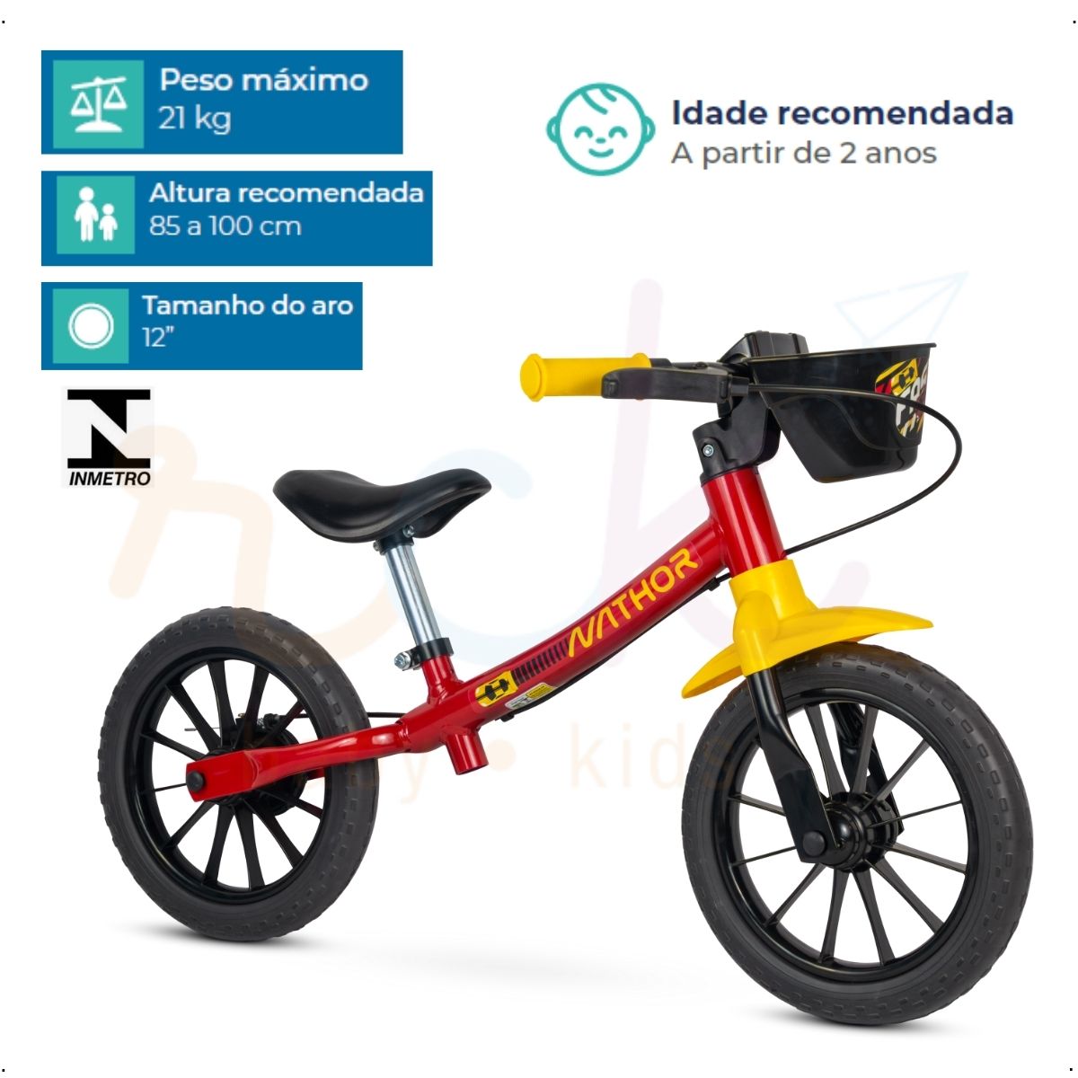 Bicicleta Sem Pedal de Equilibrio Balance Bike Nathor 2 anos Até 21kg ...