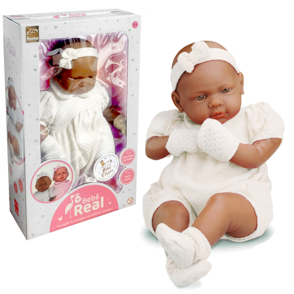 Bebê Real Boneca Negra Realista Corpo Vinil 48cm e Cheirinho