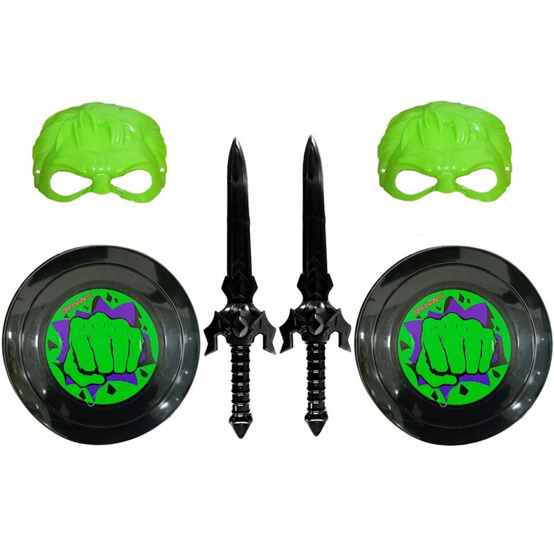 Kit-Heroi-Verde-Espada-Escudo-e-Mascara-Infantil-Hulk-Kit-com-2