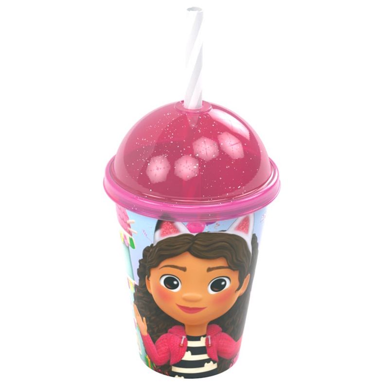 Copo-Shake-com-Tampa-e-Canudo-Casa-Magica-da-Gabby-280-ml-Plasutil-para-Festa-Infantil-Decoracao