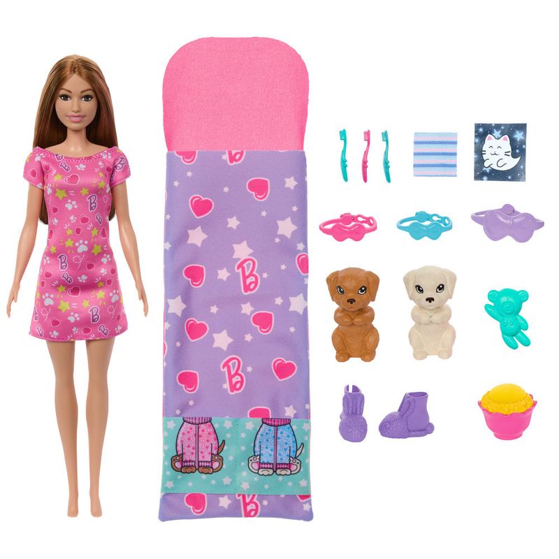 Boneca-Com-Acessorios---Barbie---Festa-Do-Pijama-Com-Cachorrinhos---Mattel-0