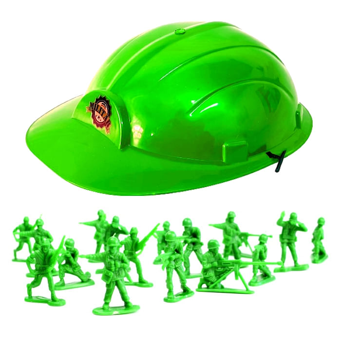 Fantasia-Capacete-Verde-Militar-Com-Soldadinhos-de-brinquedo