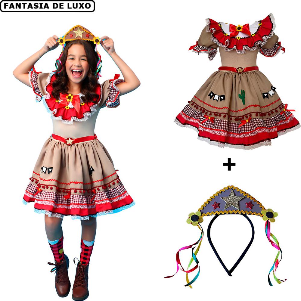 Vestido Maria Bonita Infantil Fantasia Cangaceira de Luxo Roupa Festa ...