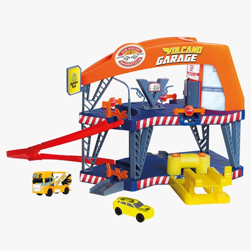 Playset---Auto-Posto---Garagem-Vulcao---Duas-Estacoes---Samba-Toys--0