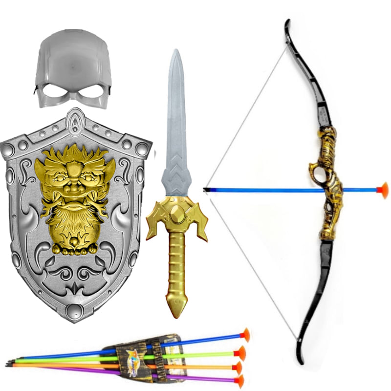 Armadura-Medieval-Infantil-Com-Espada-Escudo-e-Mascara--3--Kit-Arco-e-Flecha