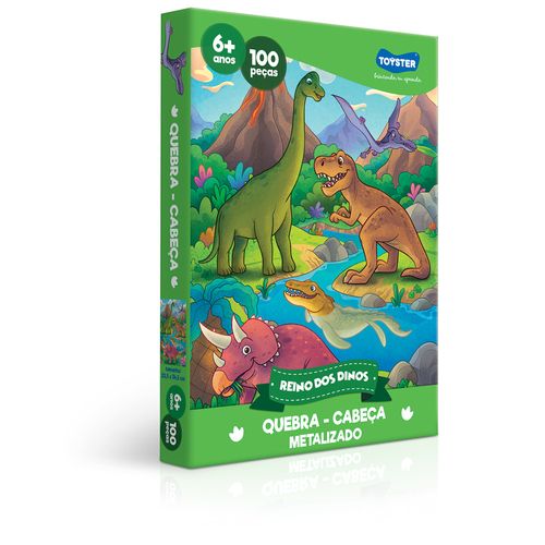 Quebra-Cabeça Metalizado - 100 Peças - Reino dos Dinos - Toyster