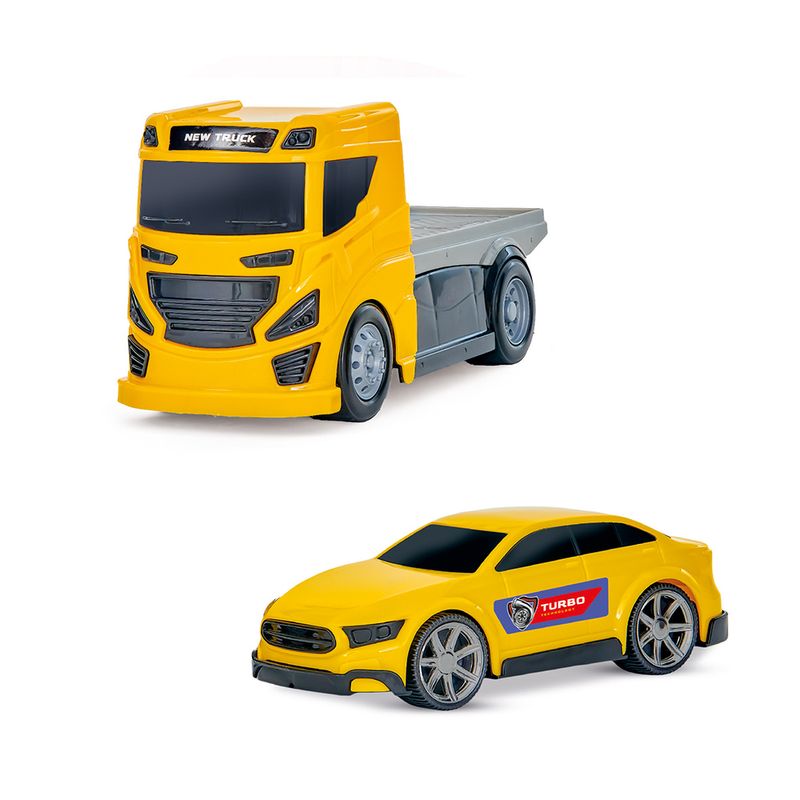 Conjunto-Caminhao-E-Carrinho---New-Truck-Plataforma---Amarelo---BS-Toys-0