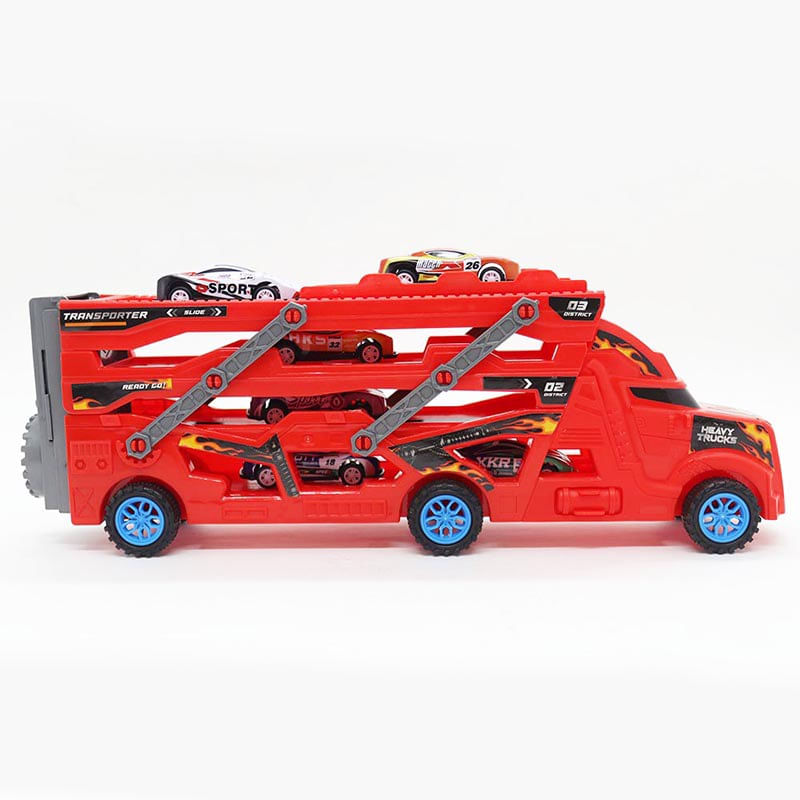 Carinho-com-Friccao---Caminhao-Cegonha-Com-6-Carrinhos-de-Metal---Shiny-Toys-1