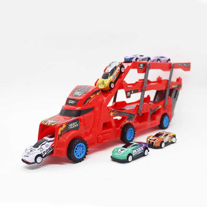 Carinho-com-Friccao---Caminhao-Cegonha-Com-6-Carrinhos-de-Metal---Shiny-Toys-2