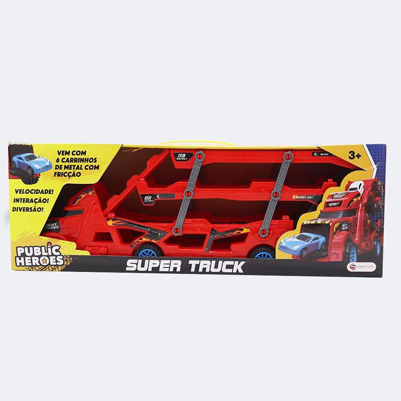 Carinho-com-Friccao---Caminhao-Cegonha-Com-6-Carrinhos-de-Metal---Shiny-Toys-8