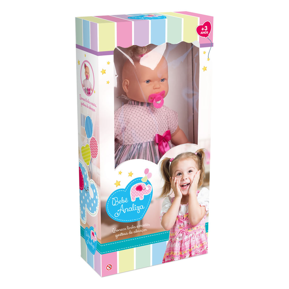 Boneca Bebê Falante Anjo Cachos Castanhos 50cm com 30 Frases - Ri Happy