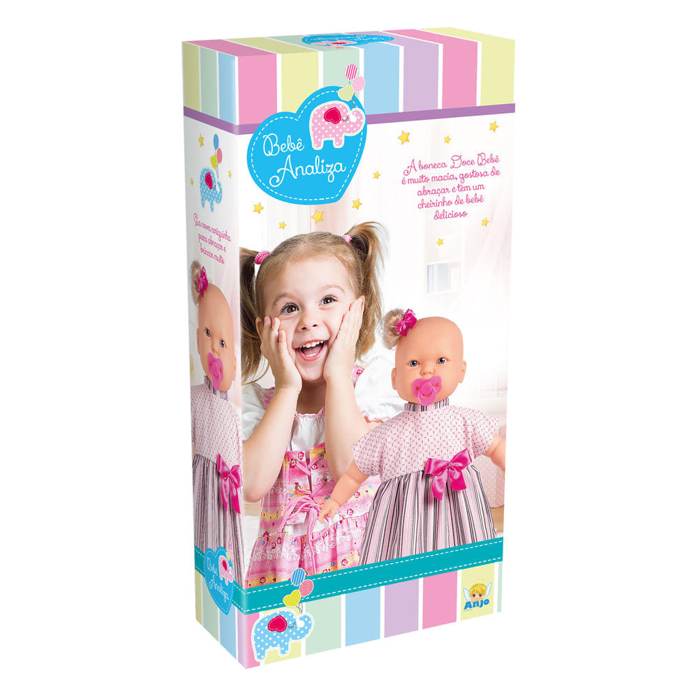 Boneca Bebê Falante Anjo Cachos Castanhos 50cm com 30 Frases - Ri Happy