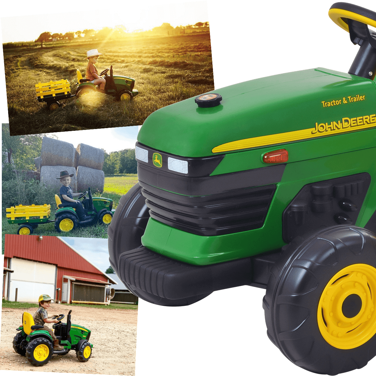 Peg Perego John Deere Farm Power Tracteur et remorque 12 V avec télécommande