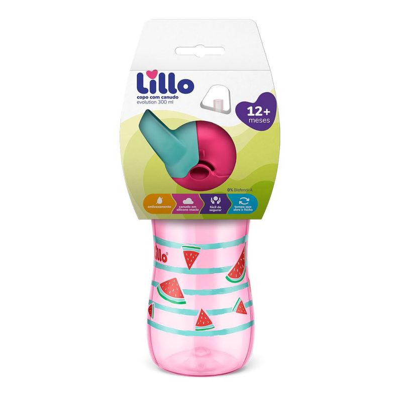 Copo-com-Canudo---Lillo---Evolution---Polipropileno---Rosa---300ml-0