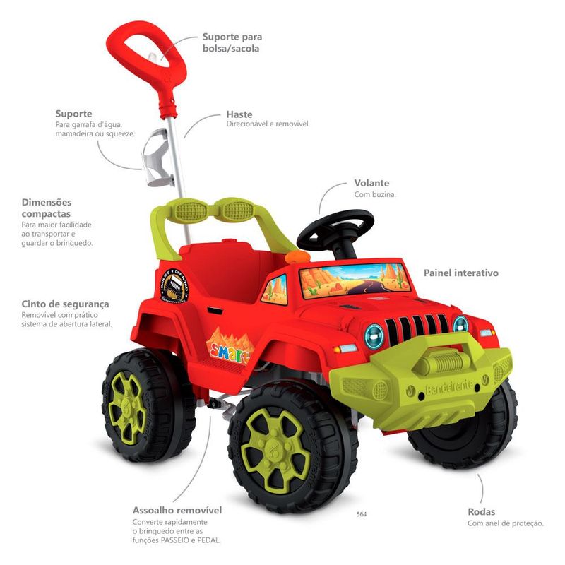 Mini-Veiculo-Infantil-com-Pedal---Smart-Banjipe---Bandeirante---Vermelho-3