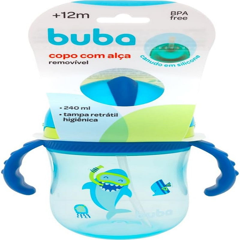 Copo Infantil com Alça - Buba - Tubarão - Azul - 240ml - Ri Happy