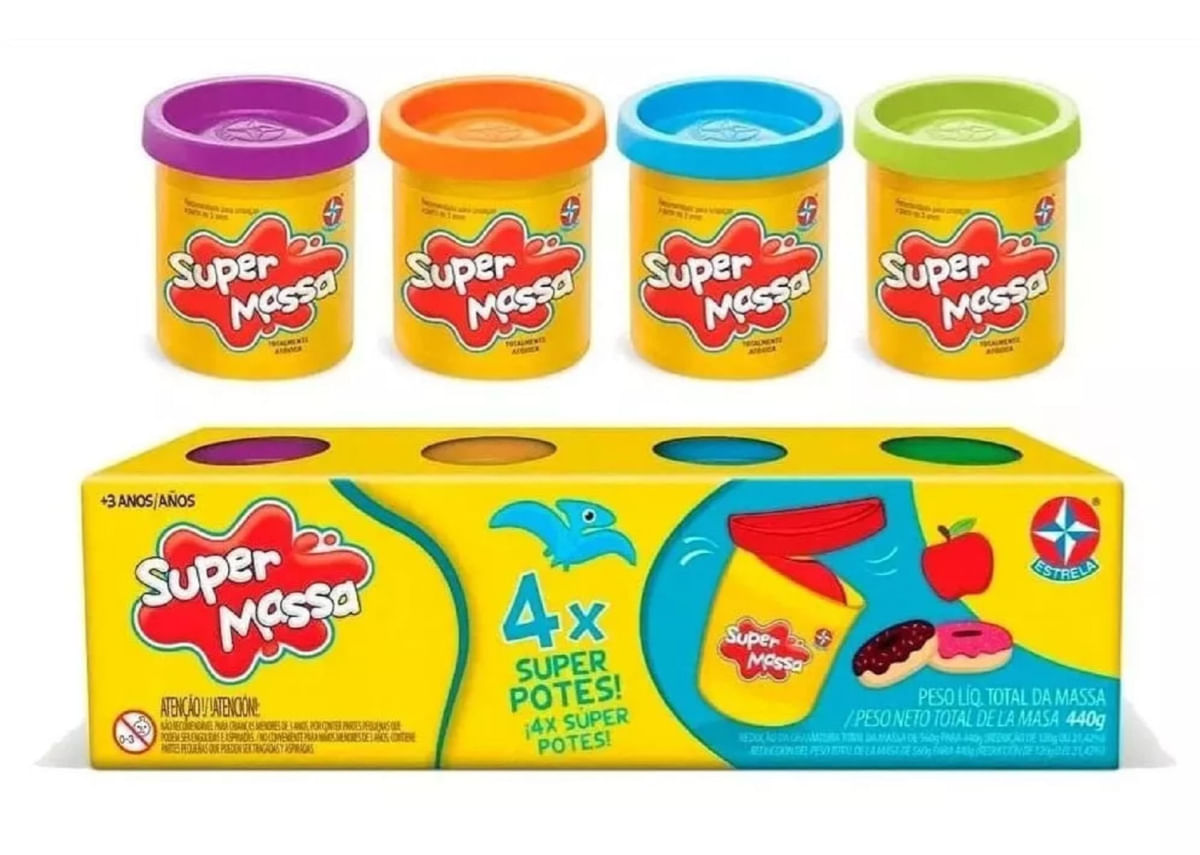 Super Massa 4 Potes Azul Laranja Roxo Verde Estrela 1001301400153