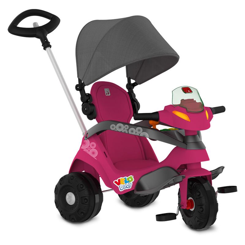 Triciclo-VeloBaby---Reclinavel-Com-Capota-E-Pedal---Bandeirante---Rosa-0