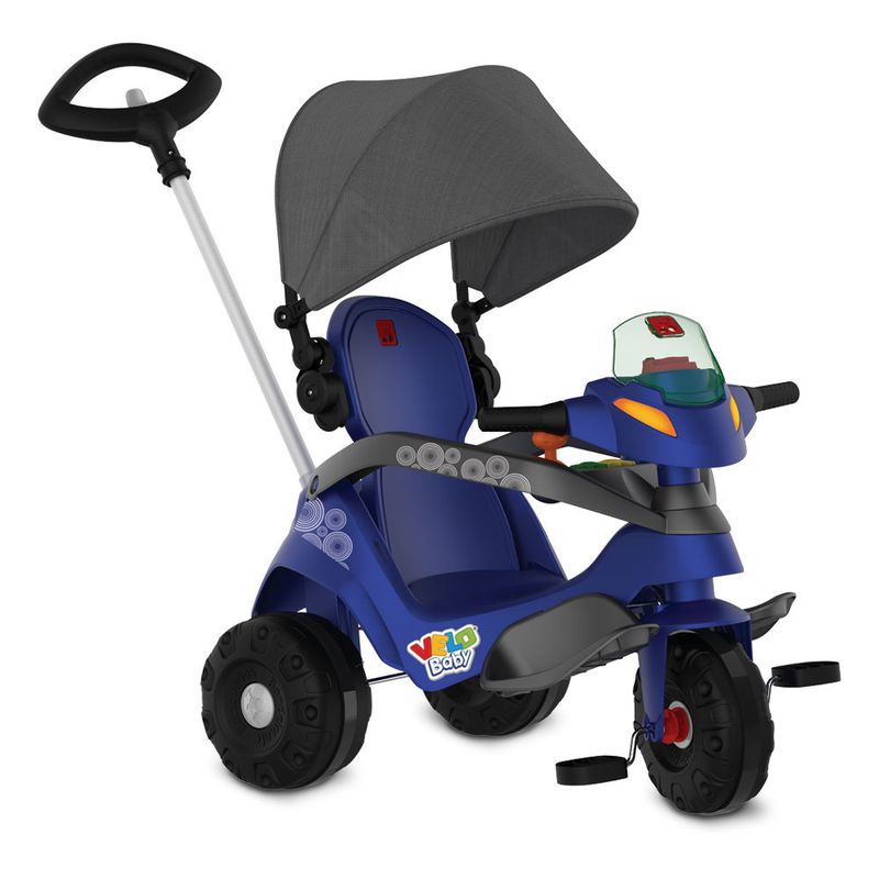 Triciclo-VeloBaby---Reclinavel-Com-Capota-E-Pedal---Bandeirante---Azul-0