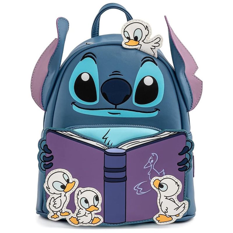 Mini Mochila Stitch 10L com Ziper Alcas Ajustaveis e Forro em Tecido Estampado Loungefly Azul Ri Happy