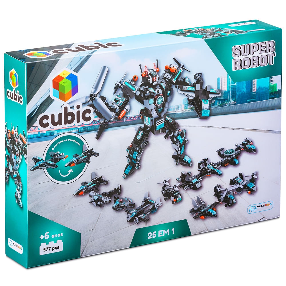 Blocos de Montar Cubic 25 em 1 Super Robot 577 Peças Multikids