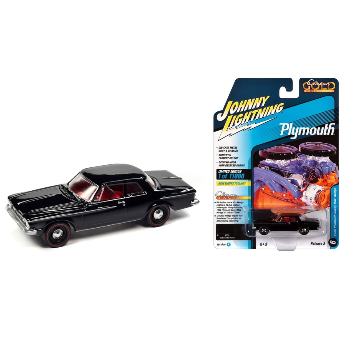 Miniatura Carro Plymouth Wedge 1962 1/64 Preto Johnny Lightning