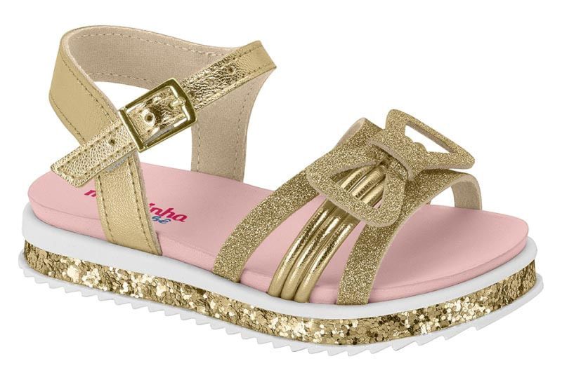 Sandália Infantil Molekinha Flat Laço Dourado Ri Happy