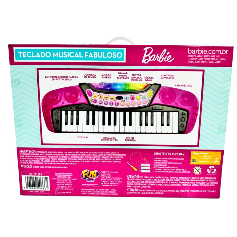 Conjunto-de-Teclado-Musical-com-Microfone-e-Banquinho---Barbie---Com-Som-e-Luz---Rosa---Fun-2