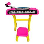 Conjunto-de-Teclado-Musical-com-Microfone-e-Banquinho---Barbie---Com-Som-e-Luz---Rosa---Fun-4