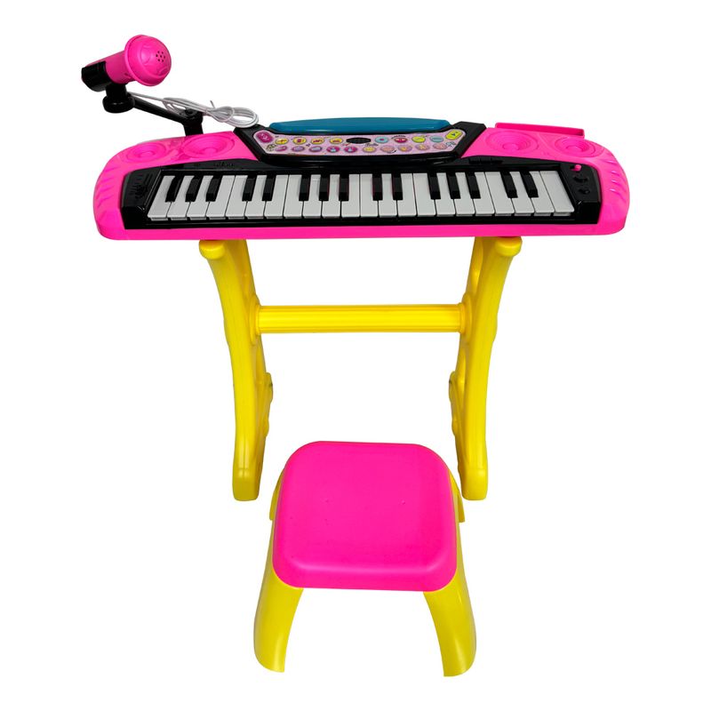 Conjunto-de-Teclado-Musical-com-Microfone-e-Banquinho---Barbie---Com-Som-e-Luz---Rosa---Fun-4