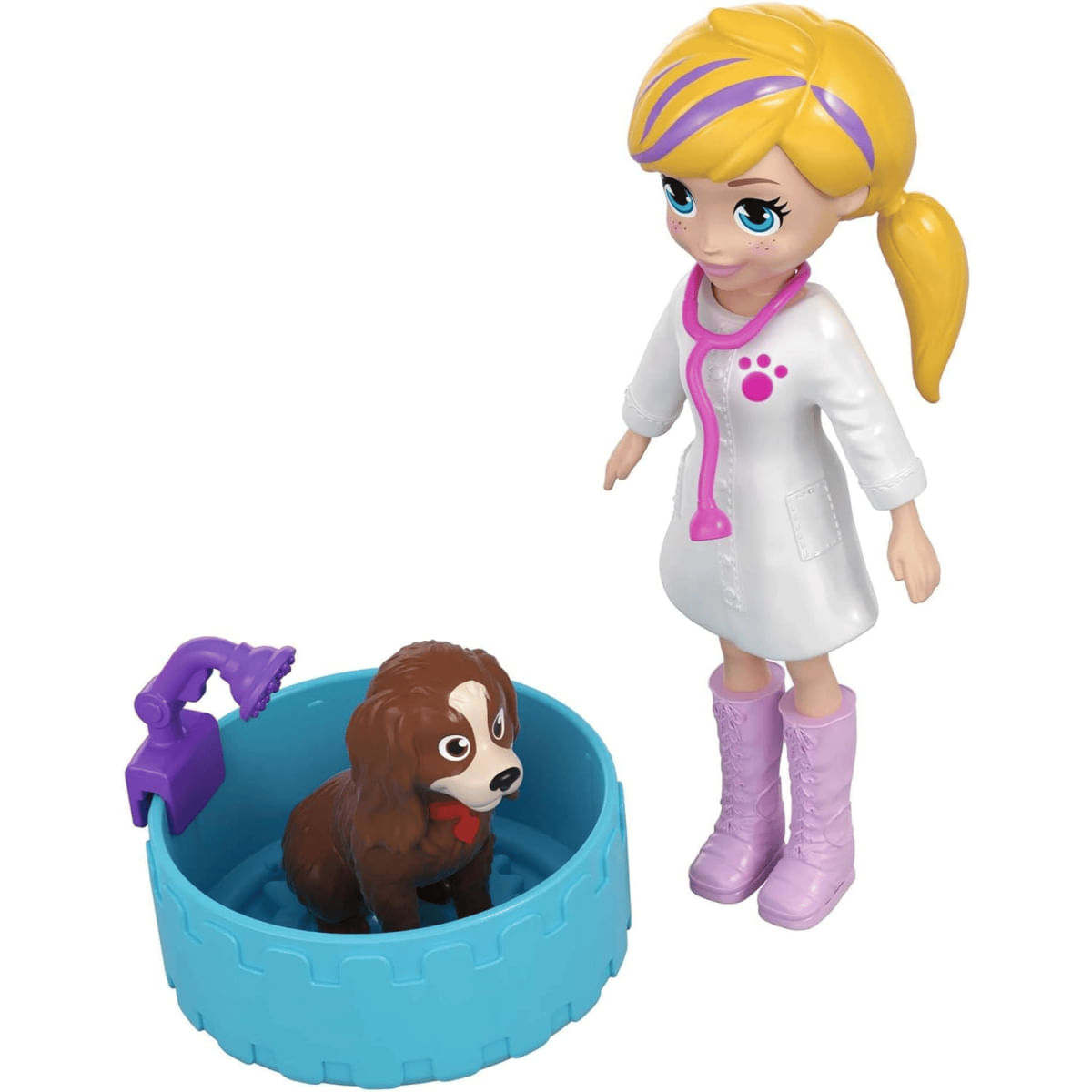 Boneca e Veículo Polly Pocket Hospital Móvel dos Bichinhos