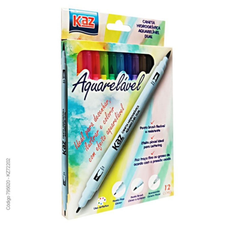 CANETA HIDROGRÁFICA AQUARELAVEL DUAL 12 CORES KZ72202 - KAZ CANETA HIDROGRÁFICA AQUARELAVEL DUAL 12 CORES KZ72202 - KAZ