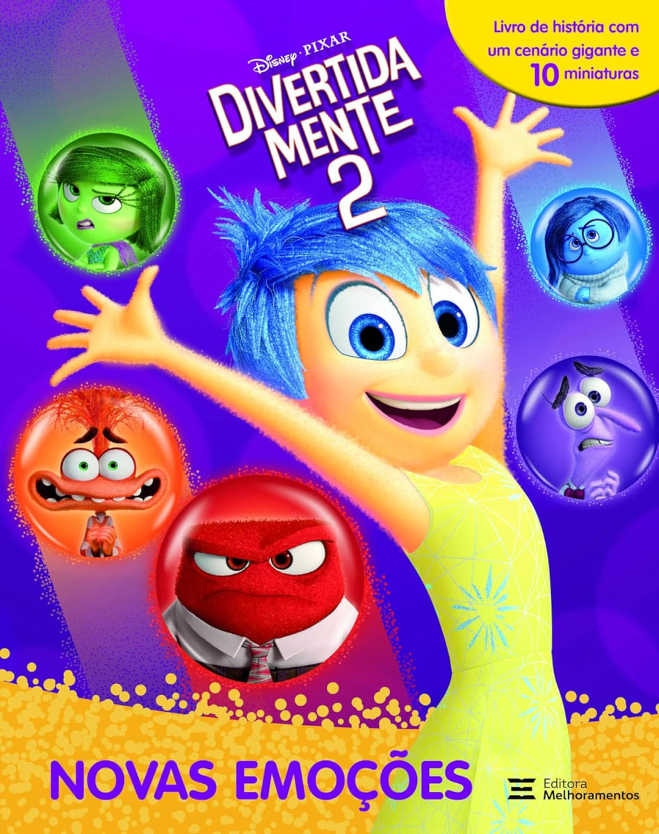 Livro Divertida Mente 2 com 10 Miniaturas - Novas Emoções - Ri Happy