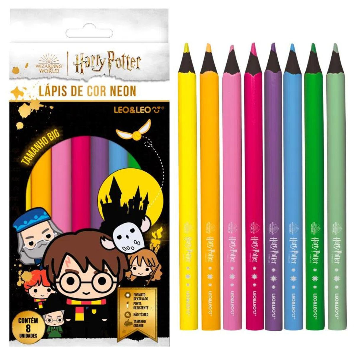 LAPIS DE COR BIG NEON SEXTAVADO 8 CORES HARRY POTTER LEO&LEO - Ri