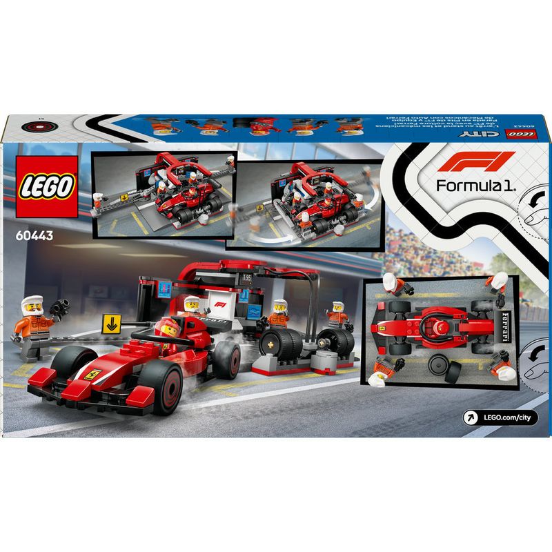 LEGO---City-Formula-1---Pit-Stop-e-Equipe-de-Box-de-F1-com-Carro-da-Ferrari---60443-6