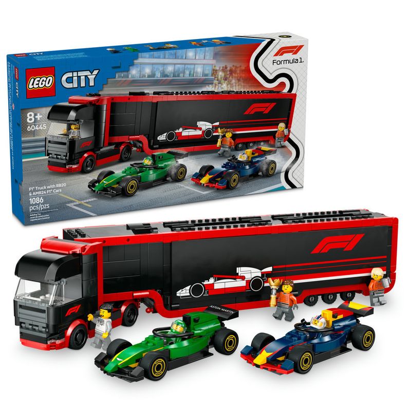 LEGO---City-Formula-1---Caminhao-de-F1-com-Carros-de-F1-RB20-e-AMR24---60445-0