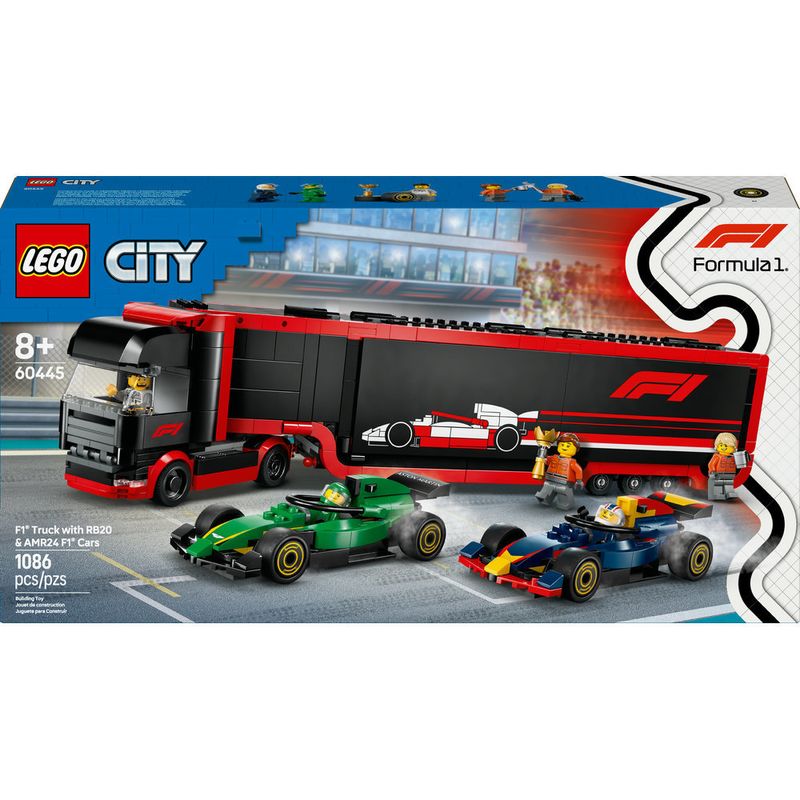 LEGO---City-Formula-1---Caminhao-de-F1-com-Carros-de-F1-RB20-e-AMR24---60445-1